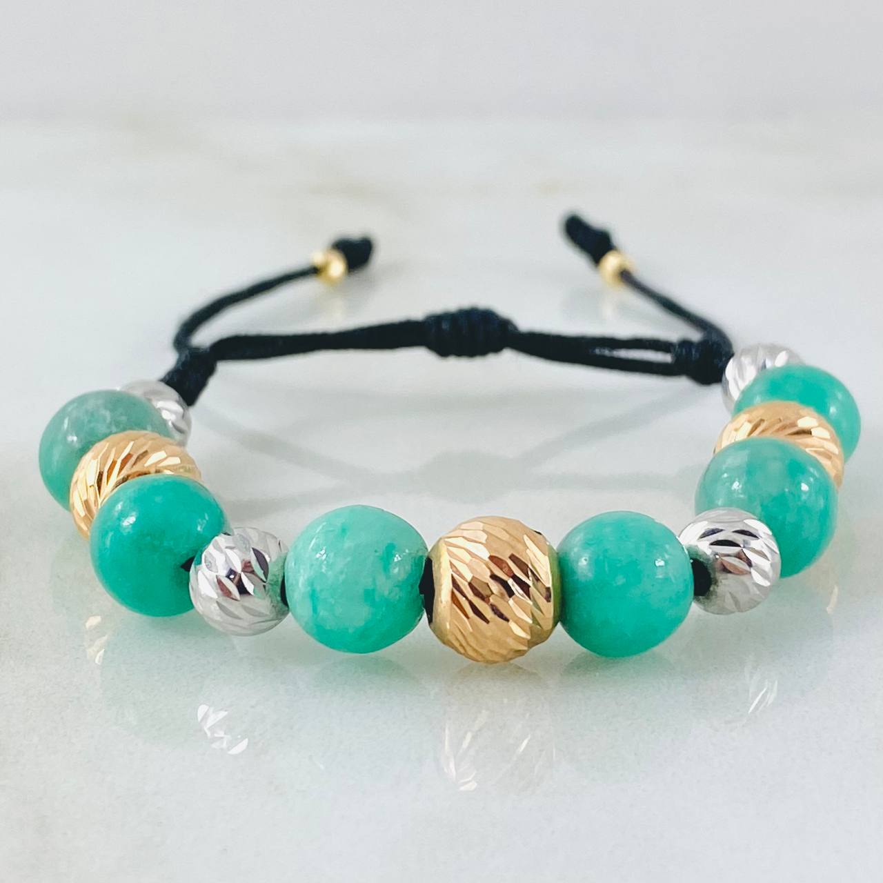 Black Emerald Bracelet Singular Spheres 2.1gr / Two Tone Yellow White 18K Gold *