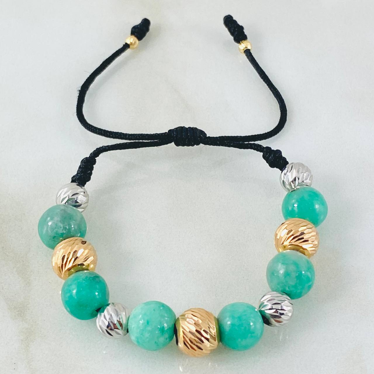 Black Emerald Bracelet Singular Spheres 2.1gr / Two Tone Yellow White 18K Gold *