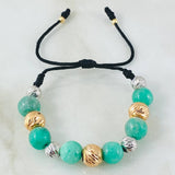 Black Emerald Bracelet Singular Spheres 2.1gr / Two Tone Yellow White 18K Gold *
