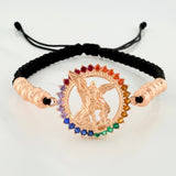 Pulsera Tejida Negra San Miguel Oro Rosa 18K