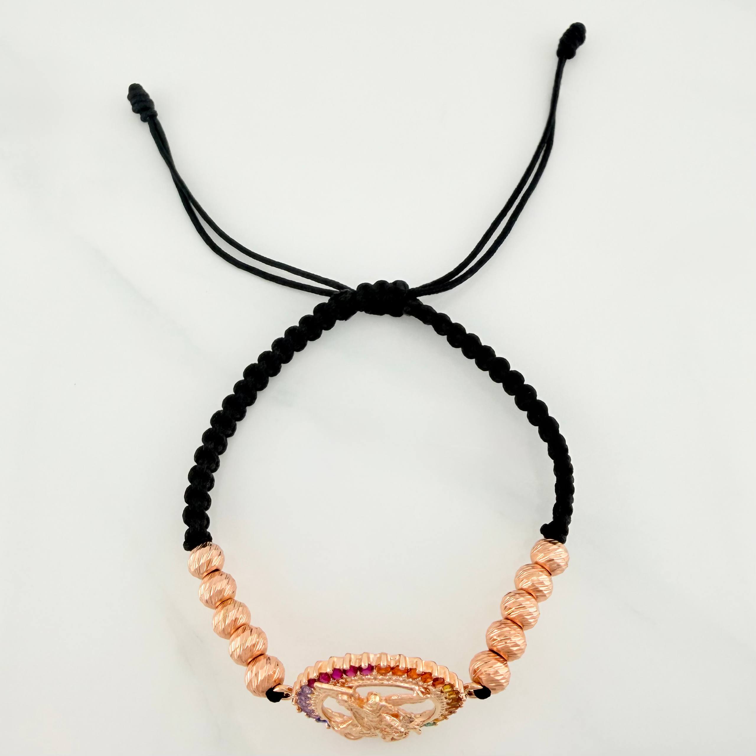 Pulsera Tejida Negra San Miguel Oro Rosa 18K