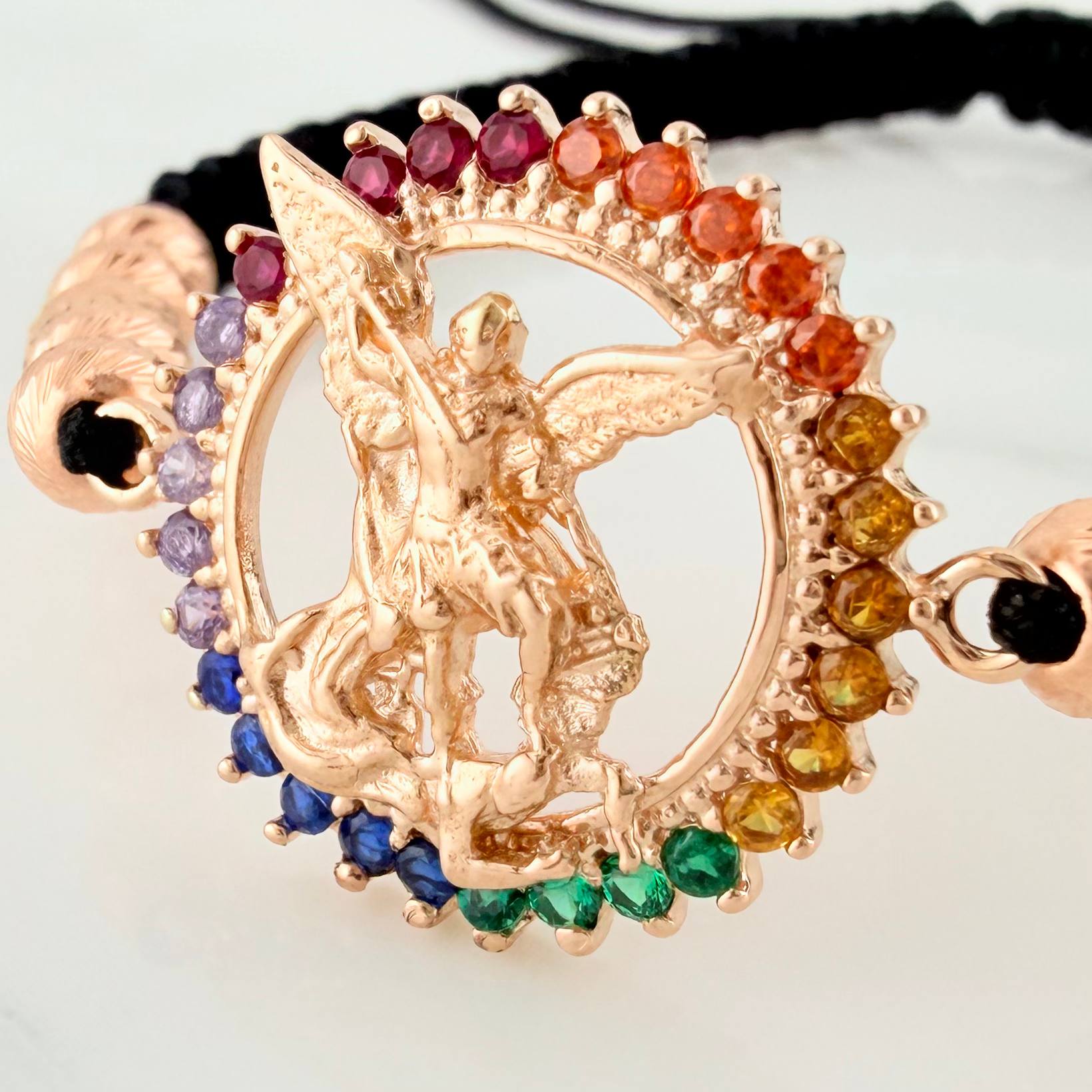 Pulsera Tejida Negra San Miguel Oro Rosa 18K