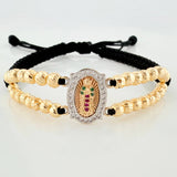 Pulsera Tejida Negra Virgen Guadalupe Tres Oros 18K