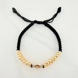 Pulsera Tejida Negra Virgen Guadalupe Tres Oros 18K