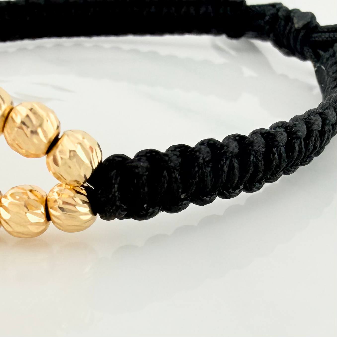 Pulsera Tejida Negra Virgen Guadalupe Tres Oros 18K
