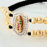Pulsera Tejida Negra Virgen Guadalupe Tres Oros 18K