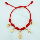 Pulsera Tejida Roja Siete Nudos Oro Amarillo 18K