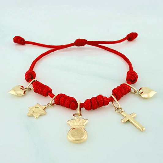 Pulsera Tejida Roja Siete Nudos Oro Amarillo 18K