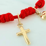 Pulsera Tejida Roja Siete Nudo Oro Amarillo 18K