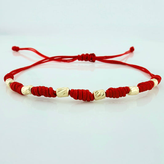 Pulsera Tejida Roja Siete Nudos Oro Amarillo 18K