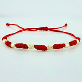 Red Woven Bracelet Seven Knots Yellow Gold 18K