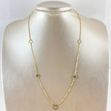 Cadena Aro Seguido Flores Borde Texturizado 3.6gr / 50cm / 1.5mm Circones Azul Celeste Silueta Oro Amarillo 18K