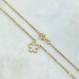 Cadena Aro Seguido Flores Borde Texturizado 3.6gr / 50cm / 1.5mm Circones Azul Celeste Silueta Oro Amarillo 18K