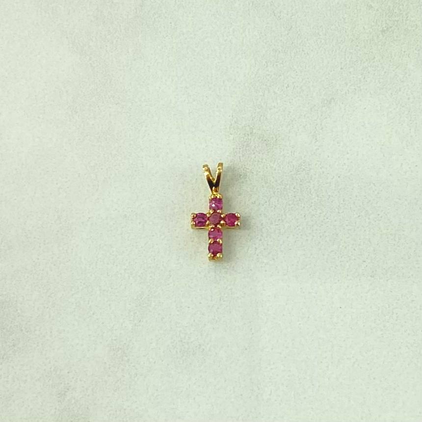 Dije Cruz  0.4gr / 1.2cm / Rubíes 12Pts Oro Amarillo 18K (Joya)