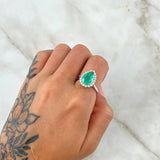 Halo Ring In Pear 4.4gr / Size 6 1/2 / Emeralds 2.43 Qts - White Diamonds 30Pts 18K White Gold (Jewel)