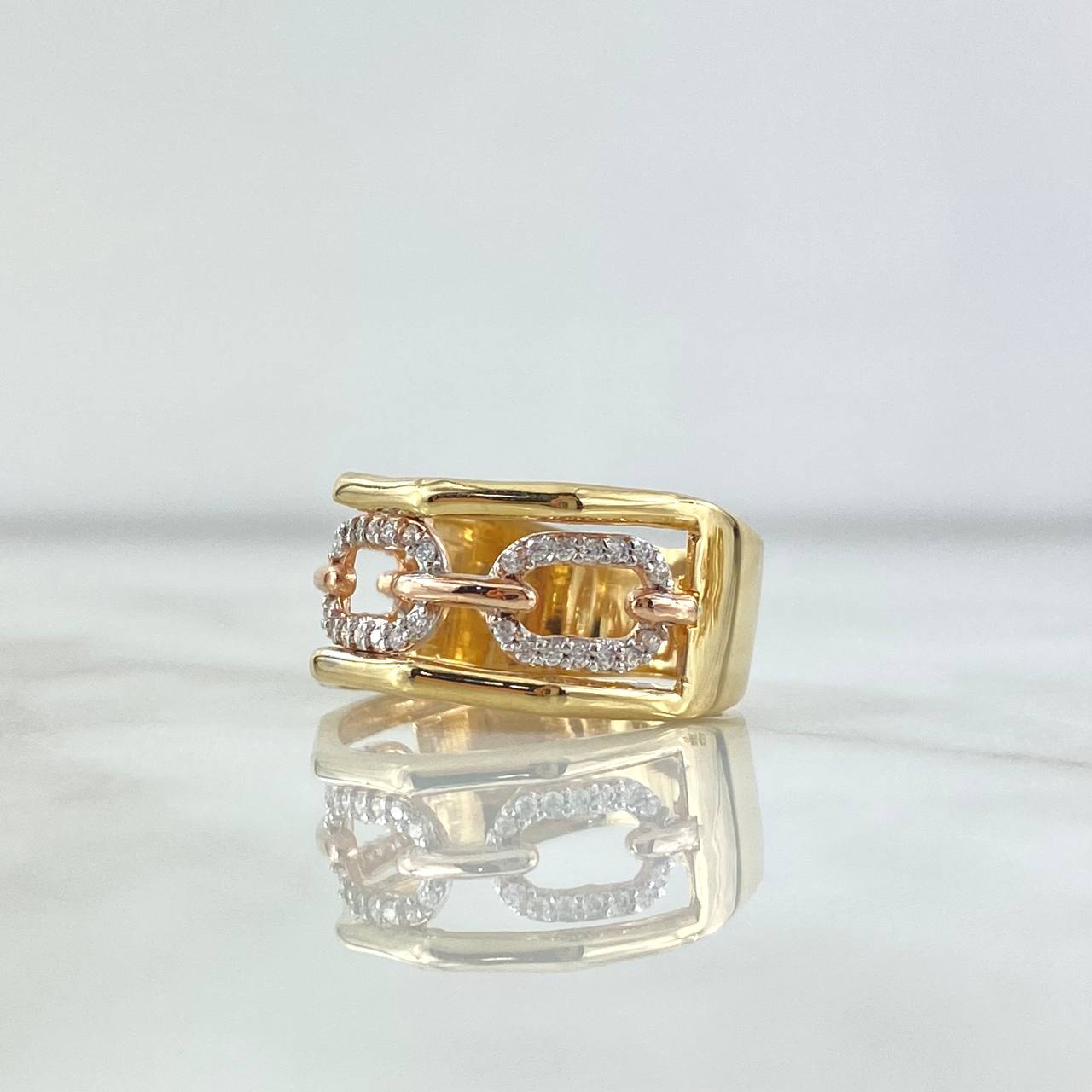 Triple Ring Horizontal Box 5.5gr / T7 1/4 / White Zircons Two 18K Yellow and Rose Golds