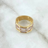 Triple Ring Horizontal Box 5.5gr / T7 1/4 / White Zircons Two 18K Yellow and Rose Golds