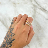 Triple Ring Horizontal Box 5.5gr / T7 1/4 / White Zircons Two 18K Yellow and Rose Golds