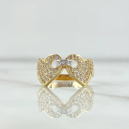 Double Linked Heart Ring 3.8gr / Size 6 3/4 / White Zircons 18K Yellow Gold