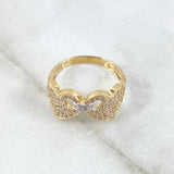 Double Linked Heart Ring 3.8gr / Size 6 3/4 / White Zircons 18K Yellow Gold