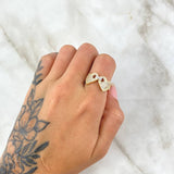 Double Linked Heart Ring 3.8gr / Size 6 3/4 / White Zircons 18K Yellow Gold