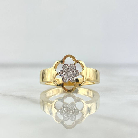 Double Flower Ring 4.25gr / Size 7 1/2 / White Zircons 18K Yellow Gold