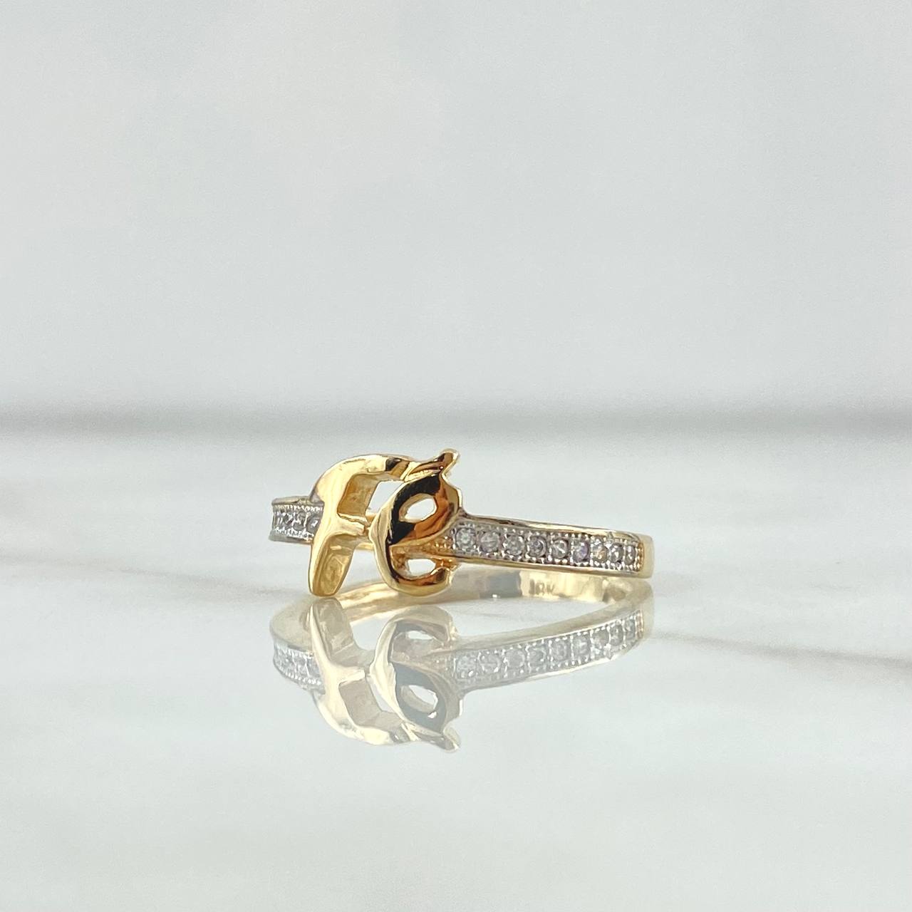 Ring Fe 2.15gr / T6 3/4 / White Zircons 18K Yellow Gold