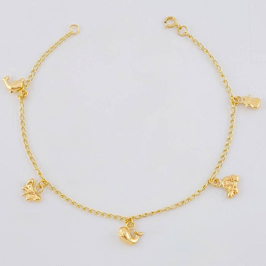 Pulso Espiga Dijes Animales 2.6 g / 7 1/2 in / 1.6 mm Oro Amarillo 18K