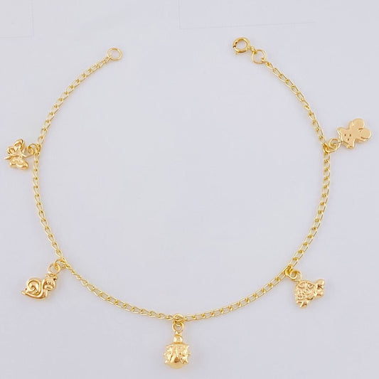 Pulso Espiga Dijes Animales 2.7 g / 7 1/2 in / 1.6 mm Oro Amarillo 18K