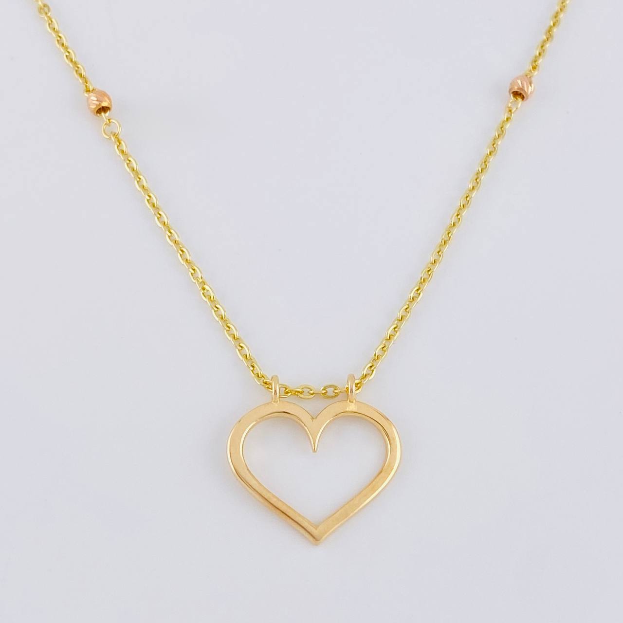 Cadena Aro Seguido Silueta Corazón 3.8 g / 17 in / 1.55 mm Dos Oros Amarillo Rosa 18K