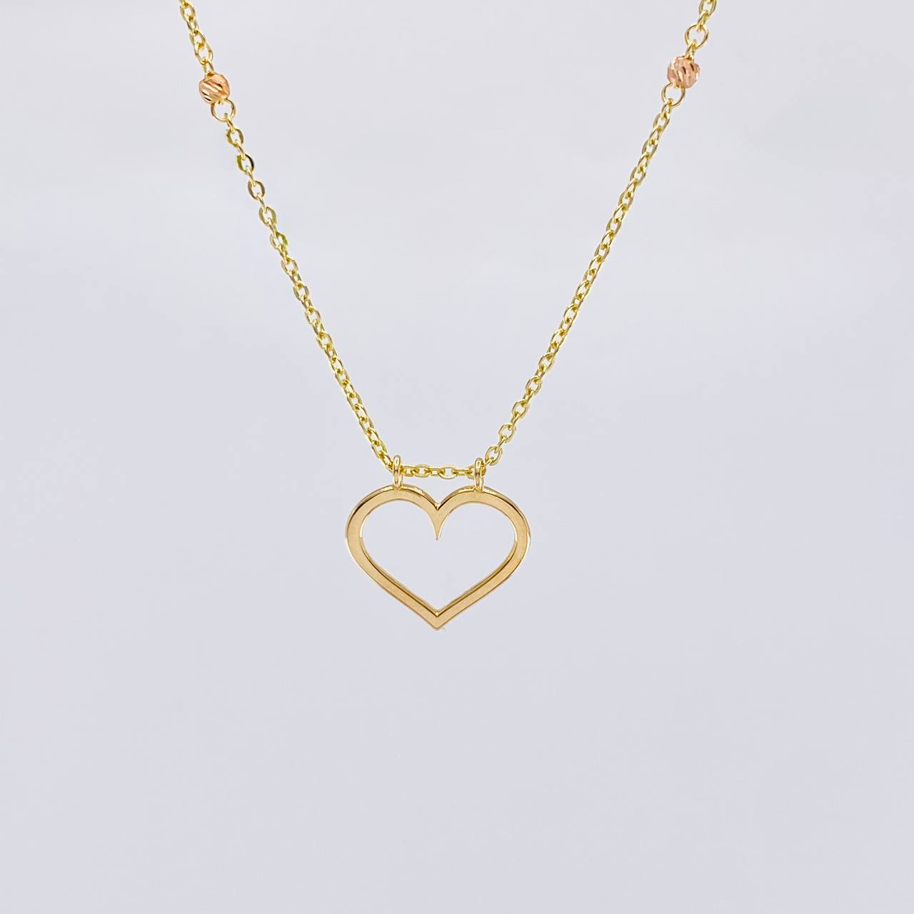 Cadena Aro Seguido Silueta Corazón 3.8 g / 17 in / 1.55 mm Dos Oros Amarillo Rosa 18K