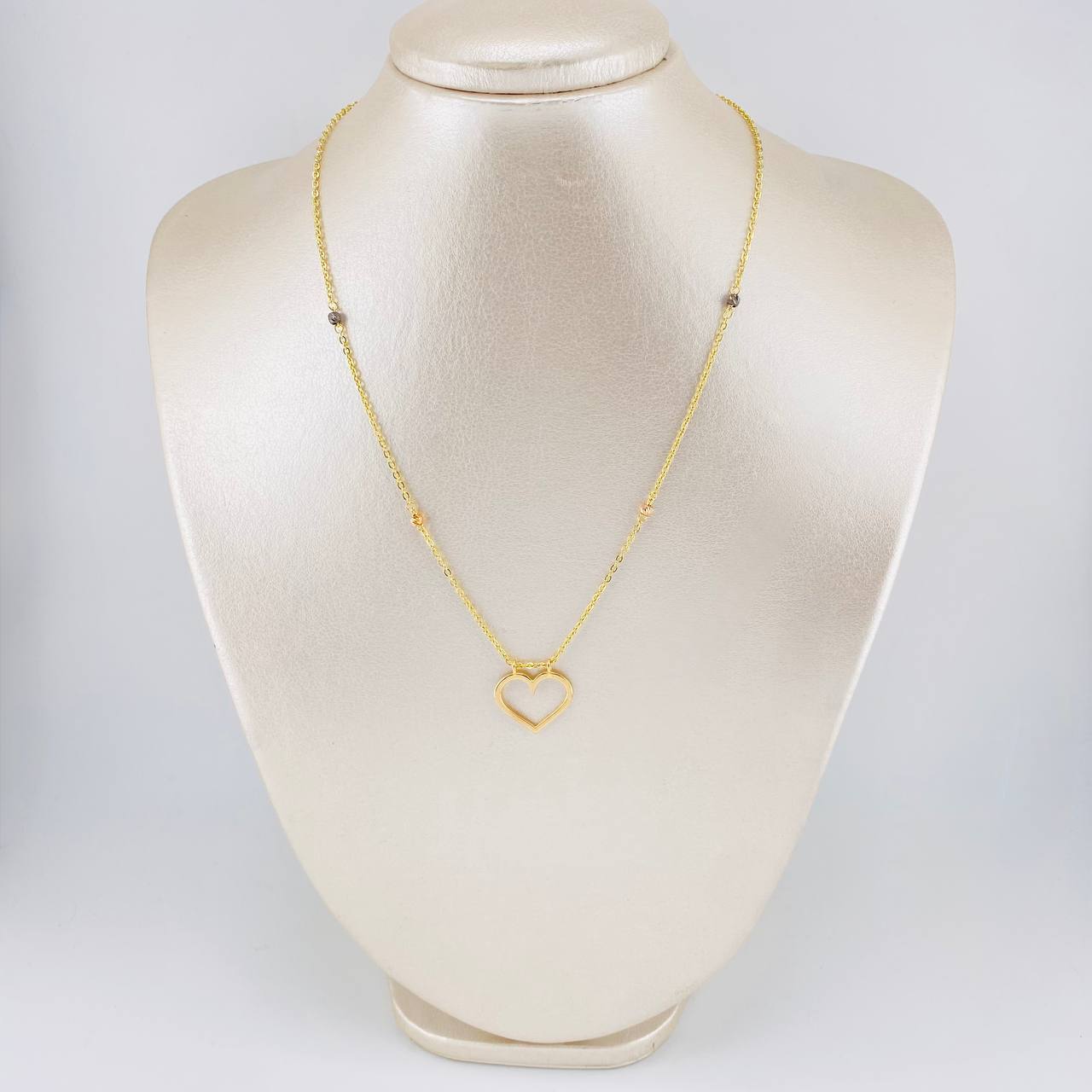 Cadena Aro Seguido Silueta Corazón 3.8 g / 17 in / 1.55 mm Dos Oros Amarillo Rosa 18K