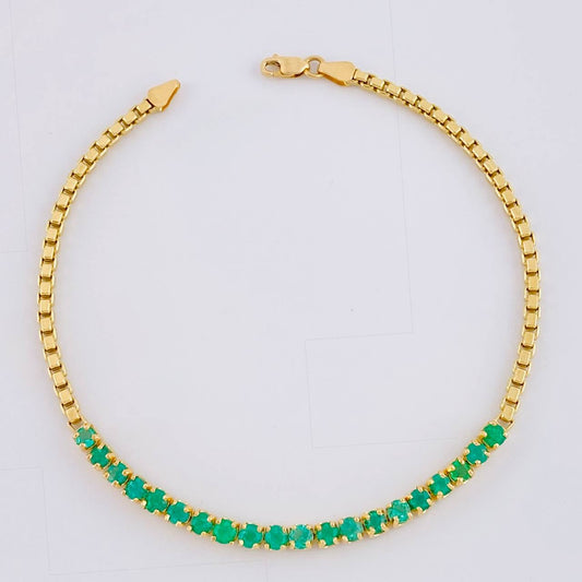 Pulso Tenis Veneciano Esmeralda 6,30 Qts 5.25 g / 7 1/2 in / 2.4 mm Oro Amarillo 18K