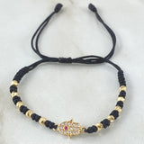 Pulsera Negra Mano Hamsa 1.25gr / Oro 18K *