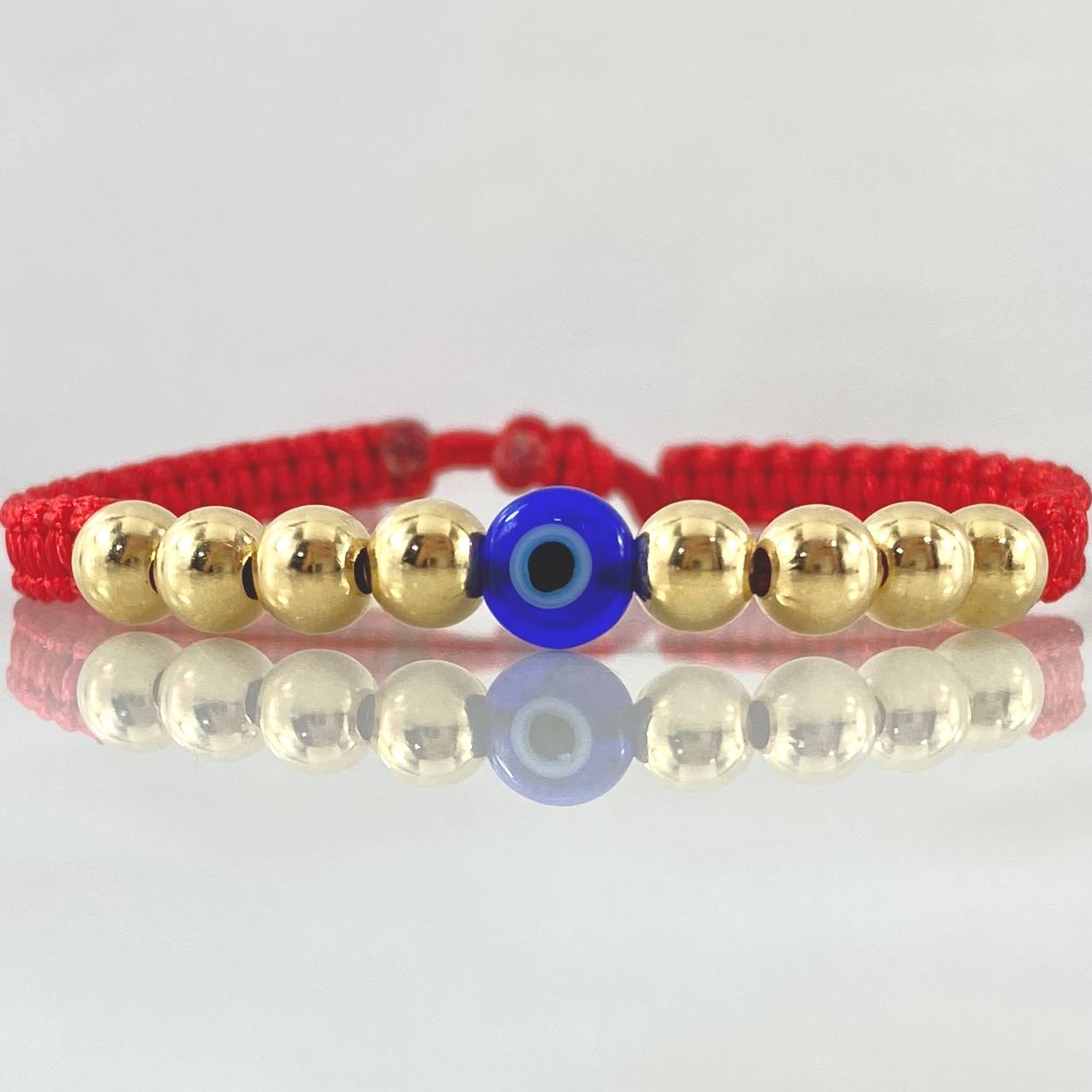 Red Bracelet Turkish Eye 8 Units Plain Beads 5mm / 18K Gold (A.C)