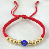 Red Bracelet Turkish Eye 8 Units Plain Beads 5mm / 18K Gold (A.C)