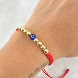 Red Bracelet Turkish Eye 8 Units Plain Beads 5mm / 18K Gold (A.C)