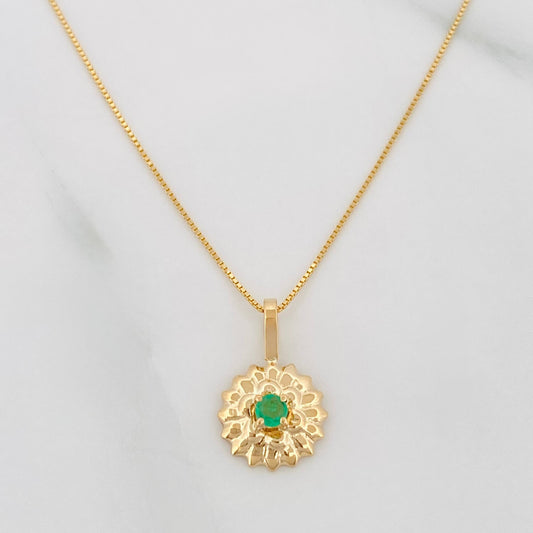 Set Cadena Veneciana + Dije Girasol Esmeralda 06Pts / 1.6 g / 19 3/4 in Oro Amarillo 18K