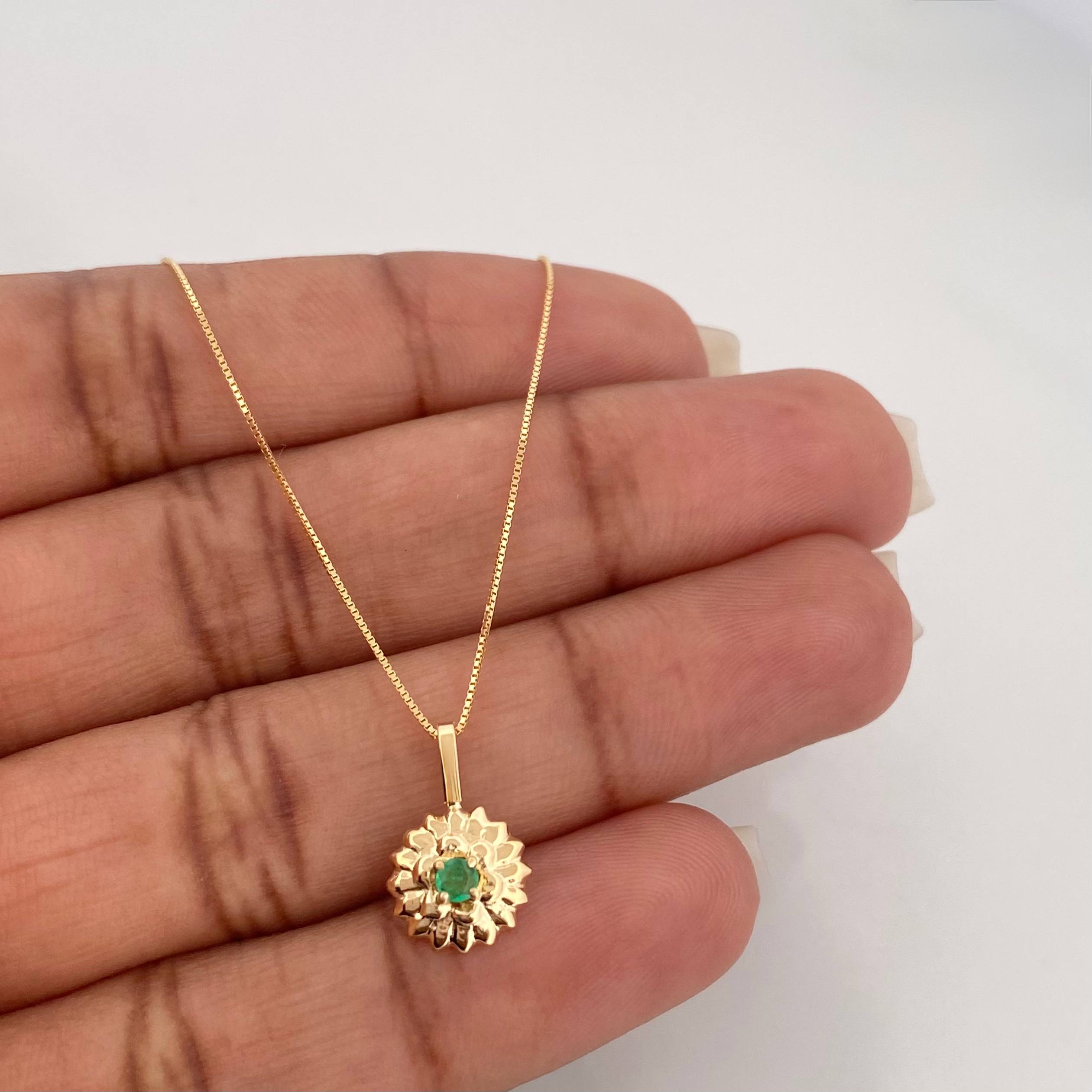 Set Cadena Veneciana + Dije Girasol Esmeralda 06Pts / 1.6 g / 19 3/4 in Oro Amarillo 18K