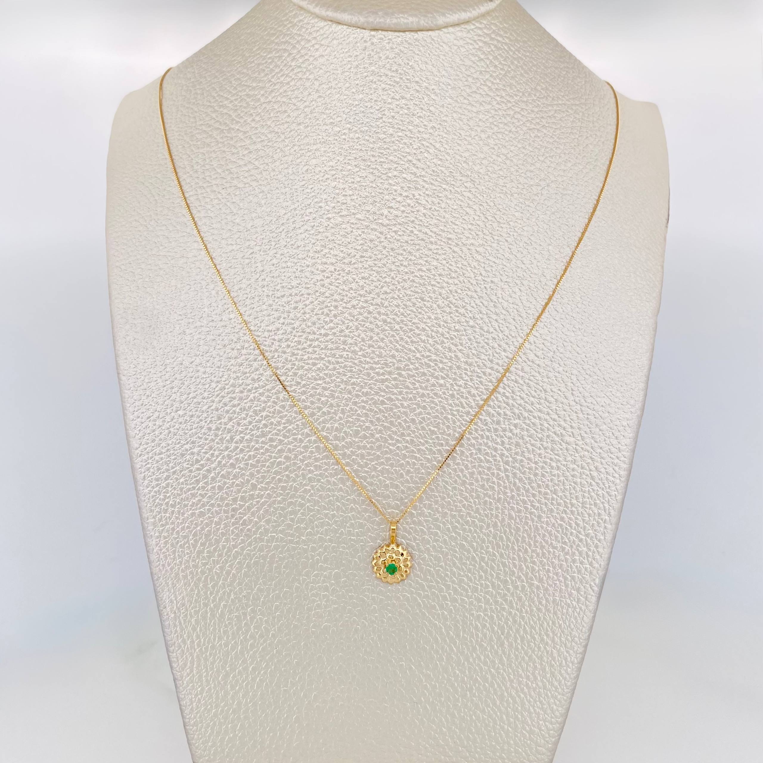 Set Cadena Veneciana + Dije Girasol Esmeralda 06Pts / 1.6 g / 19 3/4 in Oro Amarillo 18K
