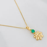 Set Cadena Veneciana + Dije Flor Esmeralda 06Pts / 1.3 g / 19 3/4 in Oro Amarillo 18K