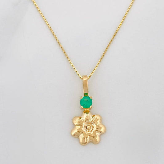 Set Cadena Veneciana + Dije Flor Esmeralda 06Pts / 1.3 g / 19 3/4 in Oro Amarillo 18K