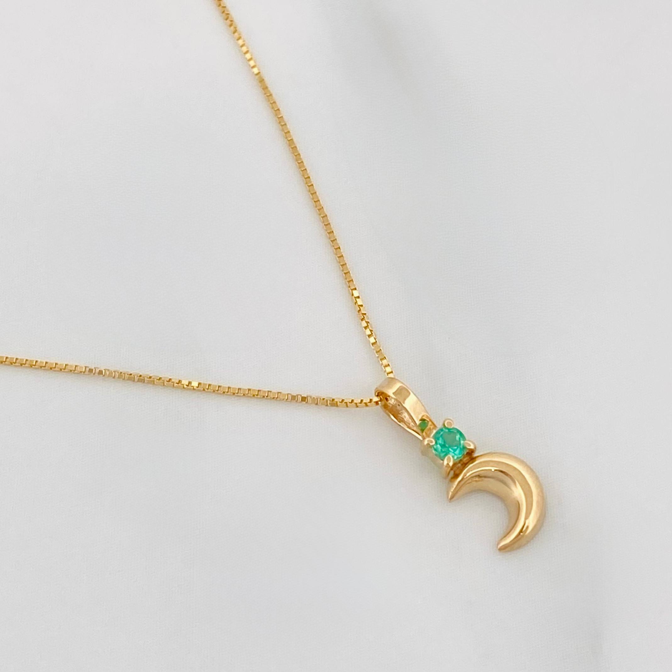 Set Cadena Veneciana + Dije Media Luna Esmeralda 03Pts / 1.2 g / 17 3/4 in Oro Amarillo 18K