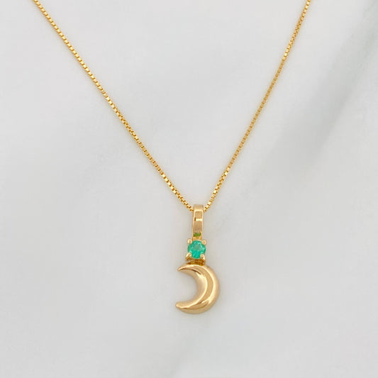 Set Cadena Veneciana + Dije Media Luna Esmeralda 03Pts / 1.2 g / 17 3/4 in Oro Amarillo 18K