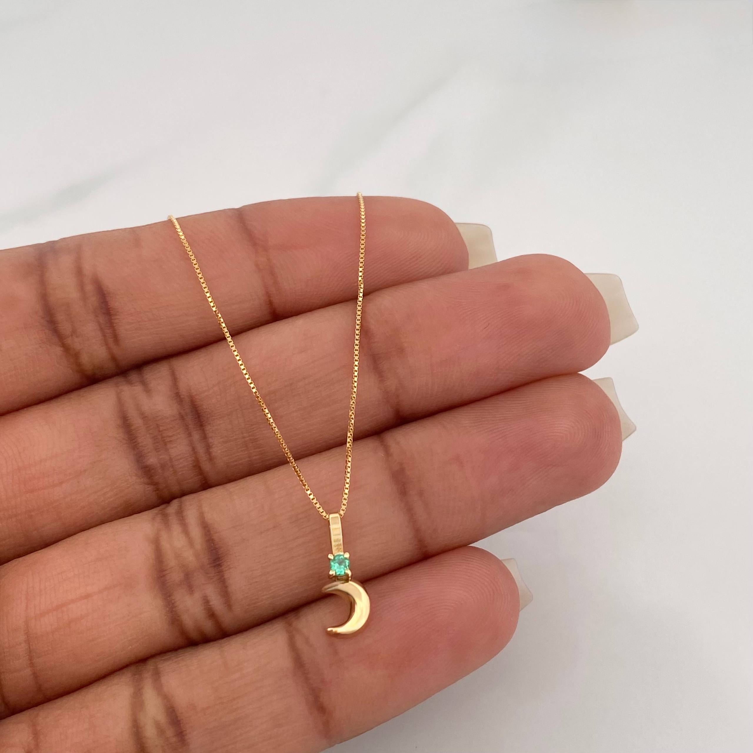 Set Cadena Veneciana + Dije Media Luna Esmeralda 03Pts / 1.2 g / 17 3/4 in Oro Amarillo 18K