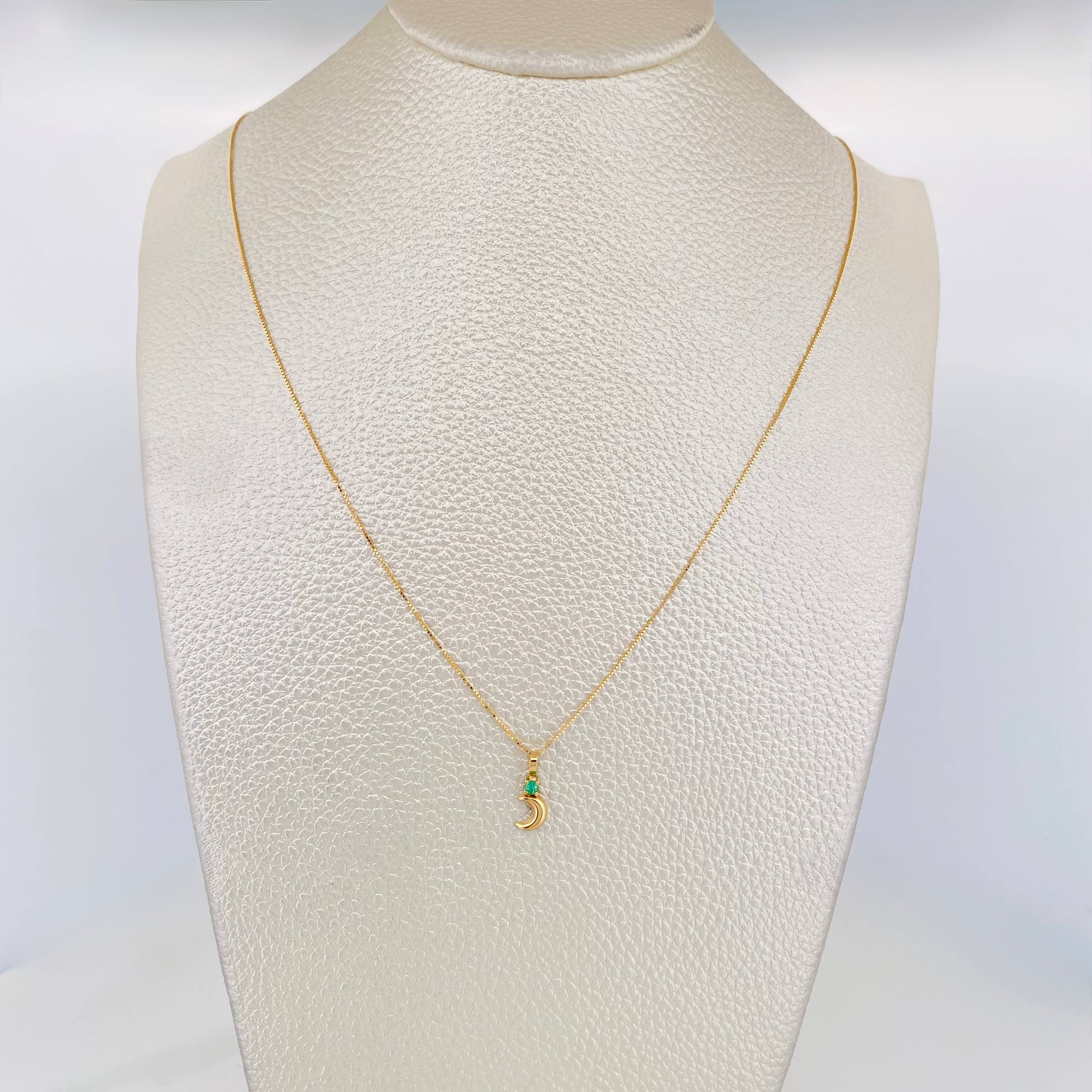 Set Cadena Veneciana + Dije Media Luna Esmeralda 03Pts / 1.2 g / 17 3/4 in Oro Amarillo 18K