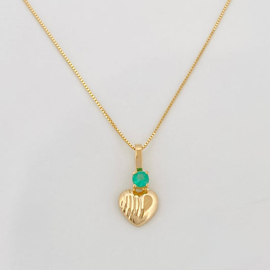 Set Cadena Veneciana + Dije Corazon Rayado Esmeralda 06Pts / 1.4 g / 19 3/4 in Oro Amarillo 18K