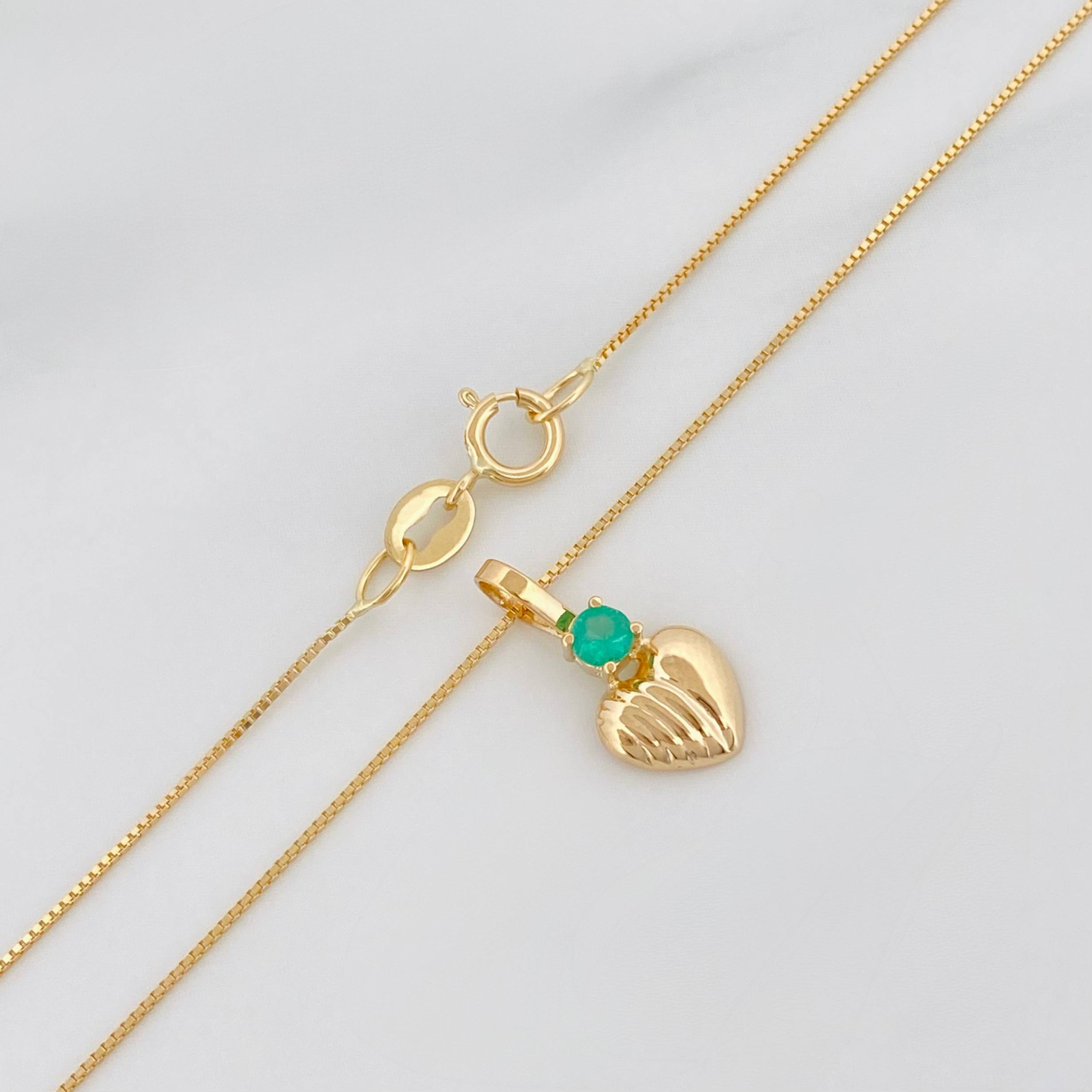 Set Cadena Veneciana + Dije Corazon Rayado Esmeralda 06Pts / 1.35 g / 19 3/4 in Oro Amarillo 18K