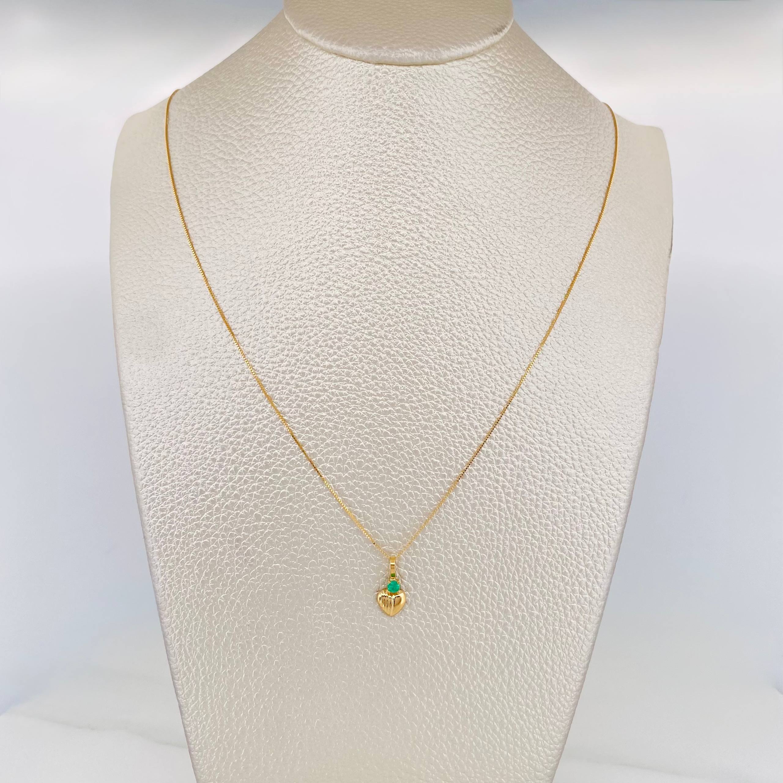 Set Cadena Veneciana + Dije Corazon Rayado Esmeralda 06Pts / 1.35 g / 19 3/4 in Oro Amarillo 18K