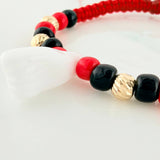 Pulsera Tejida Roja Tejida Mano Protección Oro Amarillo 18K